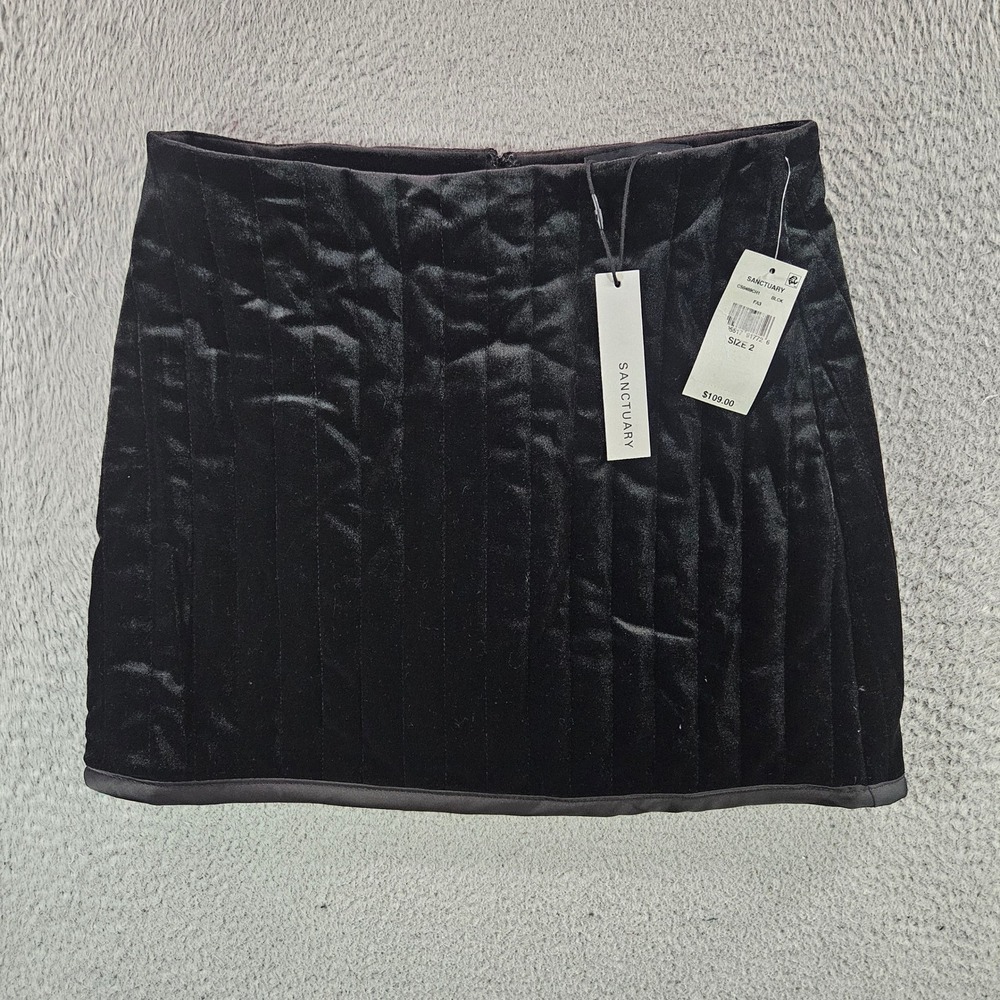 Sanctuary Black Velvet Quilted Mini Skirt CS0489CH1 Size 2 NWT NEW